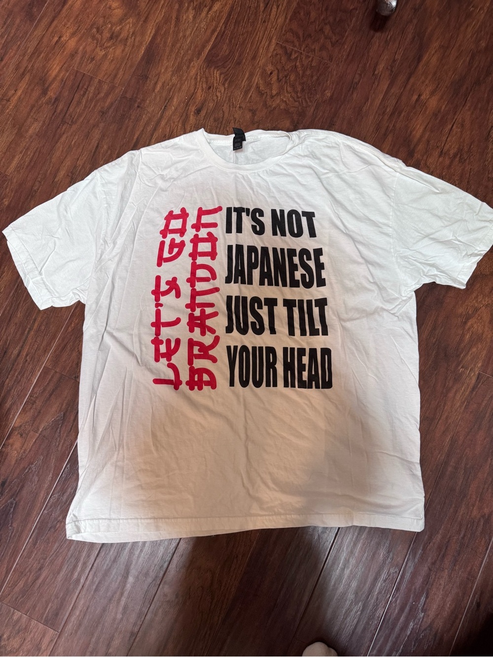 Funny 😄 White Graphic Tee with Bold Red & Black